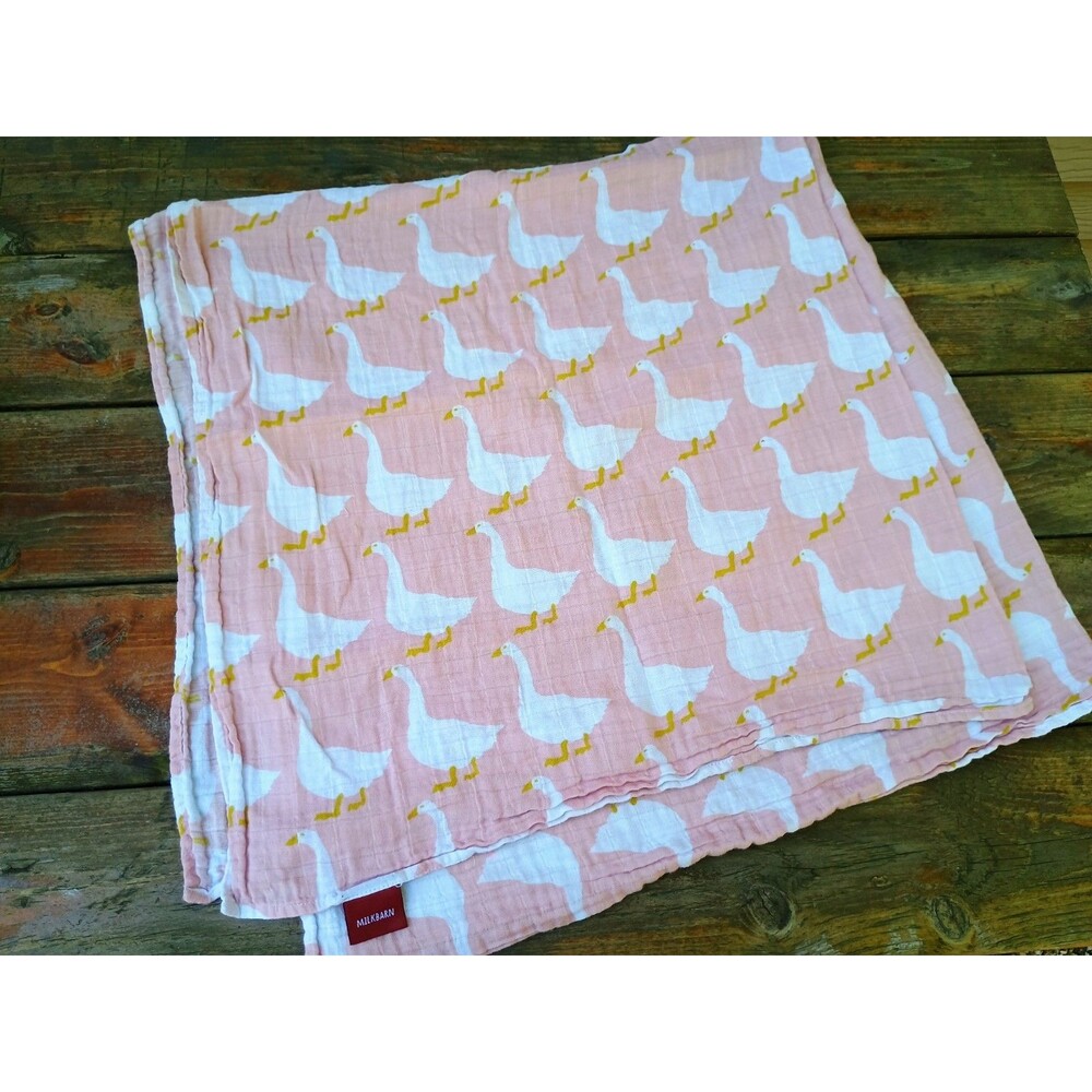 Milkbarn One Ply Pink Duck Goose Organic Cotton Baby Blanket Swaddle Security